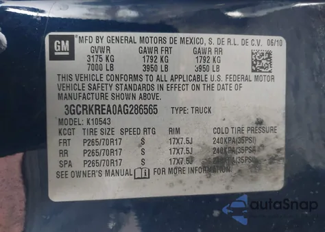 2010 Chevrolet Silverado 1500 Ls из США, поврежденный, VIN 3GCRKREA0AG286565